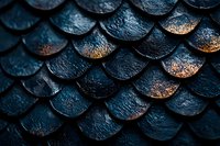 Dark metallic scales with golden highlights create dramatic pattern and texture. Mysterious dragon-like surface with water droplets adds depth and fantasy mood.