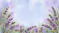 Watercolor lavender flowers frame with purple blooms and green stems on soft textured background. Floral border design for aromatherapy and wellness projects.