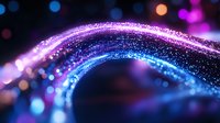 Magical glowing wave with sparkling particles in pink and blue neon colors against dark background, creating dynamic motion effect for abstract designs.