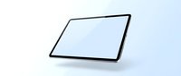 Modern tablet computer with blank white screen floating on clean white background for digital technology and mobile device presentations.