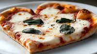Fresh margherita pizza slice with melted mozzarella cheese, tomato sauce and basil leaves on white plate, close up view showing texture and ingredients.