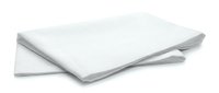 Folded white cotton bed sheets stacked neatly on a white background, isolated for bedding, home textile, and sleep comfort concepts.