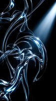 Flowing chrome liquid metal swirls with glowing blue light on dark background, dynamic abstract art for wallpaper and digital design.
