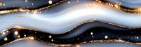 Luxurious navy and white marble waves with golden glitter lines and bokeh lights create elegant abstract background pattern for luxury design projects.