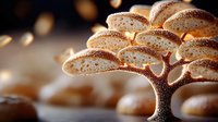 Cluster of golden brown mushrooms with delicate caps dusted with fine particles, growing in natural formation against blurred background.