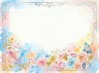 Watercolor floral frame with decorative border and blank center space for text or design elements. Soft pastel flowers and ornamental corners.