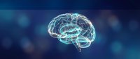 Digital brain with glowing neural networks on dark blue background for medical technology and artificial intelligence concepts.