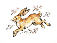 Watercolor rabbit in mid-leap with decorative floral accents, isolated on transparent background. Ready for t-shirt designs, clipart, stickers, sublimation, and print-on-demand products.