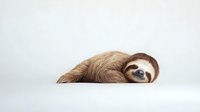 Adorable sloth lying down relaxing on white background, cute lazy animal resting peacefully, tropical wildlife mammal isolated for design projects.