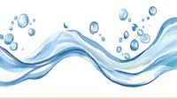 Flowing blue water waves with transparent bubbles on white background, abstract fluid motion design element for fresh and clean concepts.