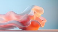Smooth flowing abstract coral and peach colored waves create gentle curves and soft shadows against light blue background, modern minimalist design element.
