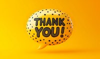 Yellow speech bubble with black polka dots and text saying Thank You floating on vibrant orange background with soft shadow effect.
