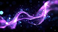 Magical purple and blue glowing wave with sparkles and particles flowing on black background, creating ethereal light trail effect for abstract design projects.