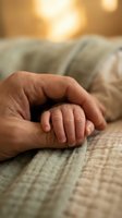 Elderly hands holding together showing care and support between senior couple at home with warm lighting creating intimate family moment.