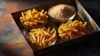 Various raw pasta types in wooden bowls on rustic dark background with flour. Traditional Italian cuisine ingredients arranged in compartment tray.