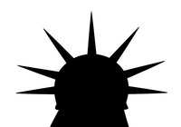 Silhouette of Statue of Liberty crown with radiating spikes isolated on white background, ready for graphic design, web use, and print applications.