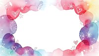 Colorful watercolor frame with hearts and bubbles on white background. Romantic border design for Valentine's Day cards, wedding invitations and love themes.