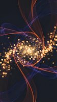 Abstract flowing energy waves with golden glowing particles and bokeh lights on dark background. Modern digital art for technology, innovation, and creative design projects.