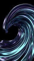 Swirling liquid wave with neon purple and cyan gradient on black background, isolated for graphic design, web, and digital art projects.