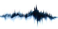 Abstract blue watercolor sound wave with forest silhouette effect on white background, perfect for music or audio visualization projects.