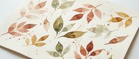 Watercolor autumn leaves pattern with warm orange, red and green foliage scattered on cream background. Perfect for seasonal designs and fall decorations.