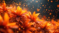 Orange lilies with water drops in dramatic lighting against dark background, glowing bokeh effect creates magical atmosphere. Macro floral photography with soft focus.