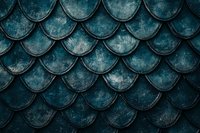 Overlapping curved scales in dark teal and turquoise create dramatic dragon-like pattern with grunge texture and shadowy depth for fantasy designs.