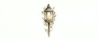 Ornate brass lantern with decorative laurel wreath and sword design, isolated on white background for clipart, graphic design, and decorative applications.