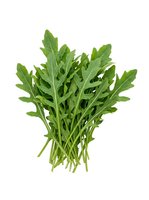 Fresh arugula bunch with vibrant green leaves isolated on white background, ready for culinary, food styling, and recipe design projects.