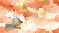 Dreamy coral and gold watercolor clouds with gray accents create an ethereal abstract background pattern that seamlessly repeats for creative design projects.