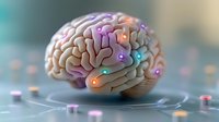 Glowing neural network visualization on human brain model with colorful light points showing synaptic connections and artificial intelligence activity.