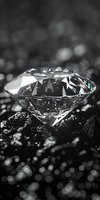 Brilliant cut diamond with sparkling facets on dark background with bokeh effects and light reflections, luxury jewelry concept for high-end design projects.