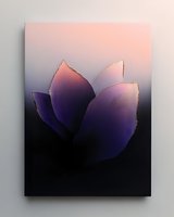 Minimalist lotus flower silhouette in deep purple and soft pink gradient against dark background, creating serene and meditative atmosphere for wellness designs.