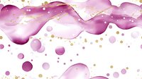 Flowing pink watercolor waves with gold glitter splashes and bubbles on white background create dreamy abstract pattern. Elegant design for wedding stationery.