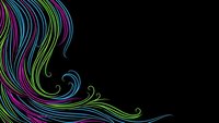 Colorful flowing lines create elegant swirls and curves on black background for modern graphic design projects and digital art applications.