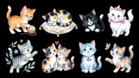 Cute kittens and cats collection isolated on transparent background, ready for t-shirt designs, stickers, clipart, sublimation and print-on-demand products.
