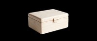Wooden storage box with hinged lid and metal clasp, isolated on transparent background, ready for design use on t-shirts, clipart, stickers, and print-on-demand products.