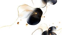 Elegant abstract composition featuring black and cream organic shapes with flowing golden lines and delicate splatters on white background, suitable for modern wall art.
