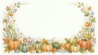 Autumn harvest border with pumpkins, gourds, and botanical elements on isolated white background, ready for fall designs and seasonal projects.