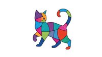 Colorful geometric cat silhouette with vibrant polygonal pattern in rainbow hues isolated on white background for modern design projects.