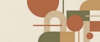 Abstract geometric composition with overlapping circles and rectangles in warm earth tones of terracotta, sage green, and beige. Modern minimalist design suitable for contemporary home decor, web graphics, and branding projects.