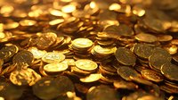 Shiny golden coins scattered in pile with warm lighting and shallow depth of field creating luxurious wealth background for financial concepts and prosperity themes.