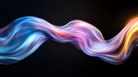 Colorful flowing wave of light with blue, pink, and golden hues against black background creates dynamic motion effect for abstract design projects.