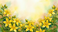 Watercolor yellow flowers with green leaves on soft pastel background, copy space for text, botanical art for cards, posters, and nature designs.