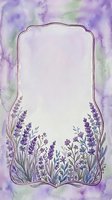 Watercolor lavender frame with purple flowers and decorative border on textured background for wedding invitations and greeting cards.