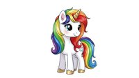 Cute cartoon unicorn with rainbow mane and tail on white background. Magical fantasy character for children's designs, stickers, and decorations.