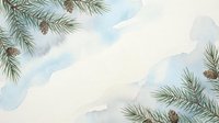 Watercolor winter background with pine branches and cones in soft blue and beige tones for holiday greeting cards and seasonal design projects.