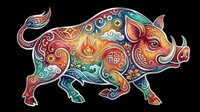 Decorative pig with ornate patterns and vibrant colors, isolated on transparent background. Ready for t-shirt design, clipart, stickers, sublimation, and print-on-demand products.