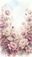 Soft watercolor floral border with pink peonies and wildflowers on a light background, perfect for wedding invitations and greeting cards.