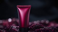 Pink cosmetic tube on dark glittery surface with bokeh lights background, luxury skincare product photography for beauty and cosmetics advertising.